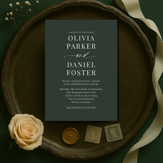 Minimalist Dark Moody Green Wedding Invitation (Creator Uploaded)