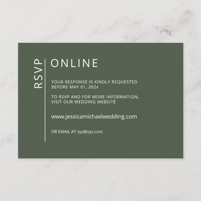 Minimalist Dark Moss Green Online RSVP Card (Front)