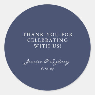 Minimalist Dark Navy Blue Script Custom Thank You Classic Round Sticker