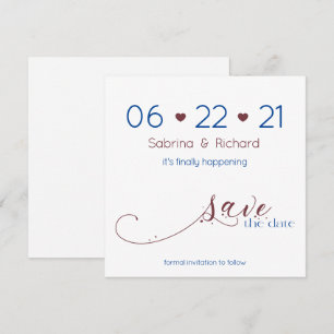 Minimalist Dark Navy & Burgundy Save the Date Invitation