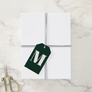 Minimalist dark pine green custom monogram initial gift tags