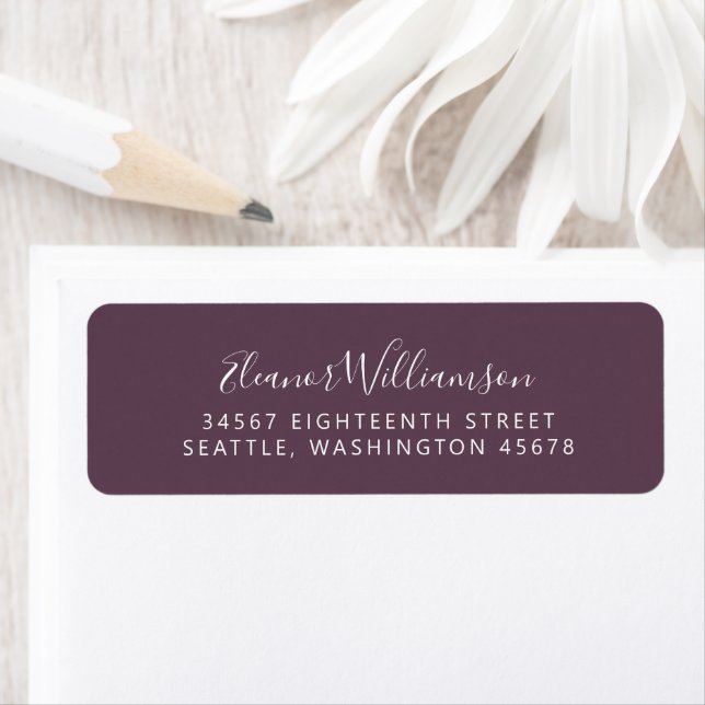 Minimalist Dark Purple Script Return Address  Label (Insitu)