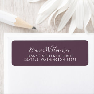 Minimalist Dark Purple Script Return Address  Return Address Label