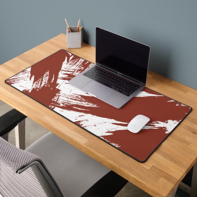 Minimalist Dark Red and Black Abstract Brush Strok Desk Mat (Office 2)