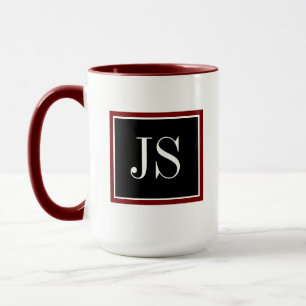 Minimalist Dark Red and Black Initials Christmas Mug