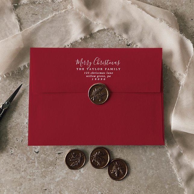Minimalist Dark Red Merry Christmas Card Envelope (Creator Uploaded)