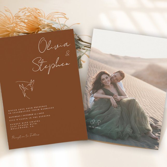 Minimalist Dark Rust Romantic Photo Wedding   Invitation (Creator Uploaded)