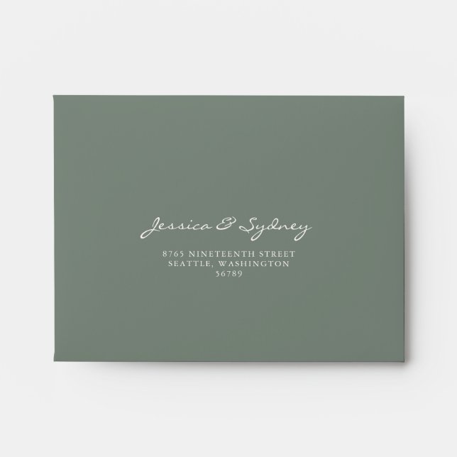 Minimalist Dark Sage Green Script RSVP Address Envelope (Front)