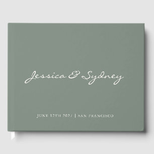 Minimalist Dark Sage Green Script Wedding Custom Guest Book