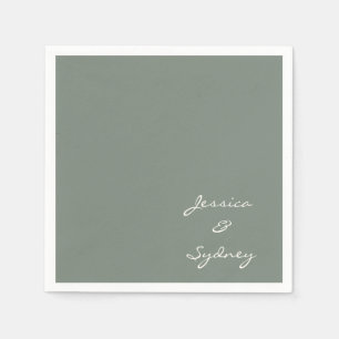 Minimalist Dark Sage Green Script Wedding Custom  Napkin