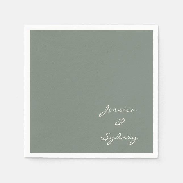 Minimalist Dark Sage Green Script Wedding Custom  Napkin (Front)