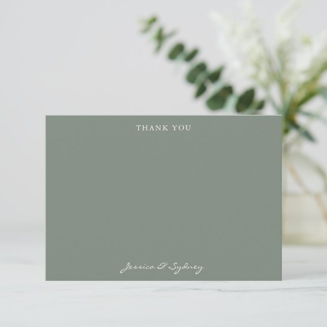 Minimalist Dark Sage Green Script Wedding Custom Thank You Card (Standing Front)