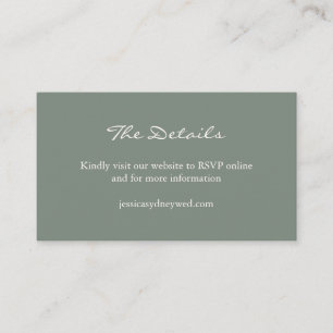 Minimalist Dark Sage Green Script Wedding Website Enclosure Card