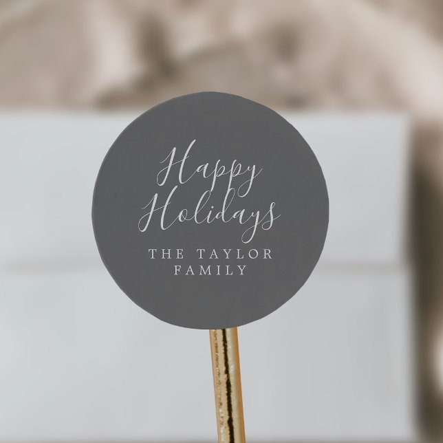 Minimalist Dark Silver Happy Holidays Holiday Gift Classic Round Sticker (Creator Uploaded)