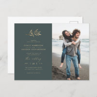 Minimalist Dark Teal & Sepia Branch Wedding Photo