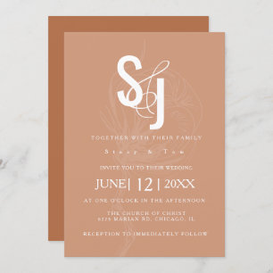 Minimalist Dark Terracotta Cotton Floral Wedding Invitation