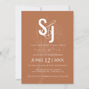 Minimalist Dark Terracotta Cotton Floral Wedding Invitation