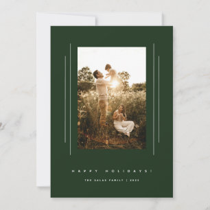 Minimalist Deco Dark Green Holiday Photo Card
