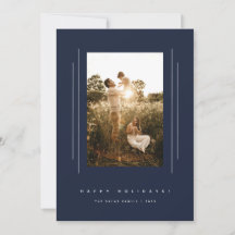 Minimalist Deco Navy Blue Holiday Photo Card