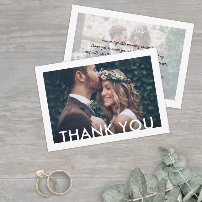 Minimalist Deco Typography Simple 2 Photo Wedding Thank You Card (Creator Uploaded)