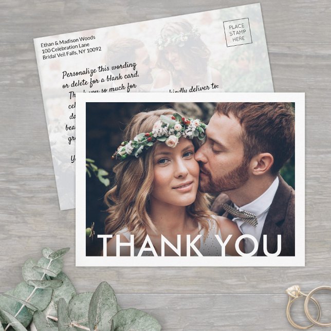 Minimalist Deco Typography Wedding Photo Thank You Postcard (Creator Uploaded)
