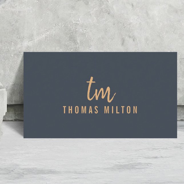 Minimalist Deep Blue Brown Monogram Consultant Business Card (Creator Uploaded)