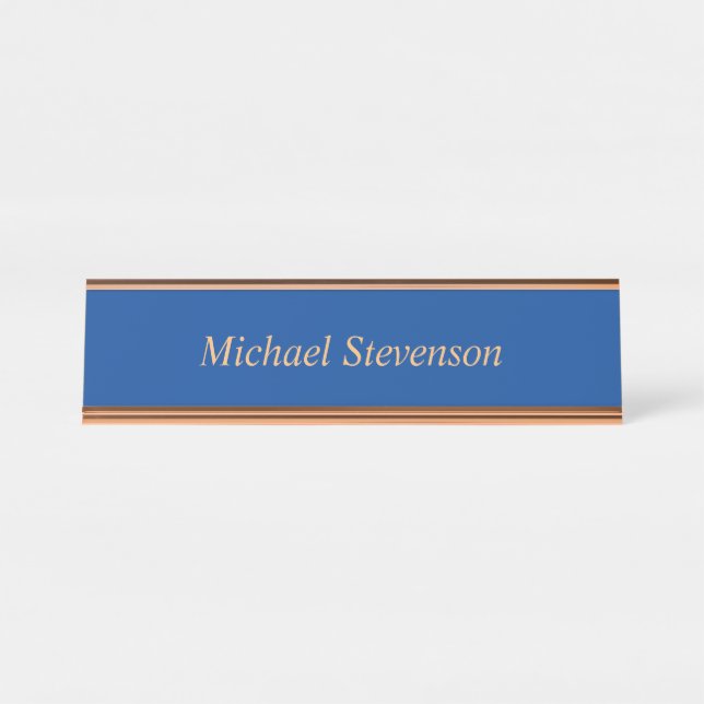 Minimalist Deep Blue Modern Plain Desk Name Plate (Front)