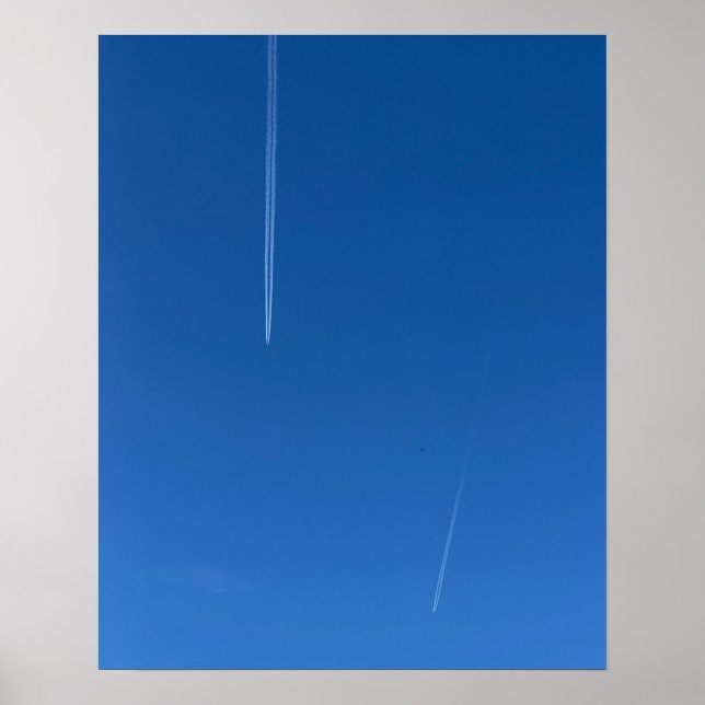 Minimalist Deep Blue Sky Contrails Poster (Front)