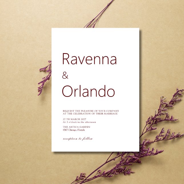 Minimalist Deep Burgundy Simple Modern Wedding Invitation (Creator Uploaded)