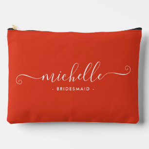 Minimalist Deep Orange Personalised Bridesmaid Accessory Pouch