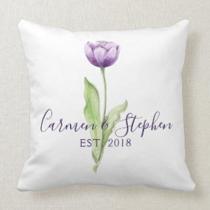 Minimalist Deep Purple Single Tulip Wedding Cushion