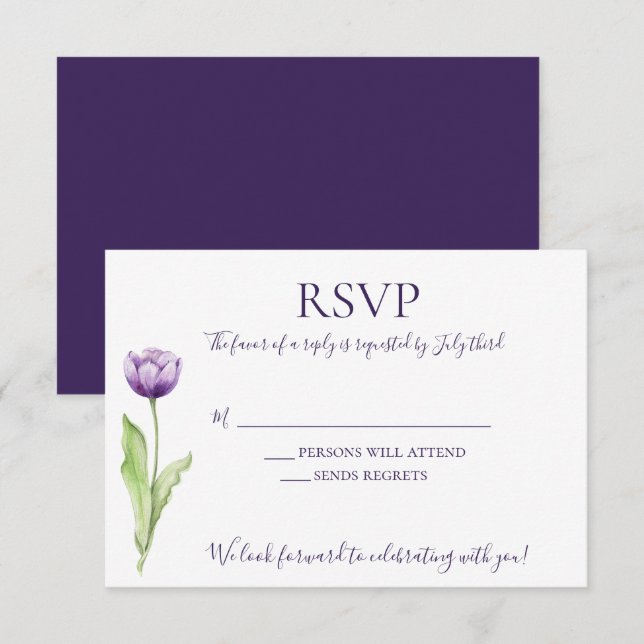 Minimalist Deep Purple Single Tulip Wedding Invitation (Front/Back)