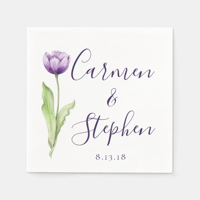 Minimalist Deep Purple Single Tulip Wedding Napkin (Front)
