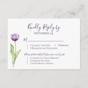 Minimalist Deep Purple Single Tulip Wedding RSVP