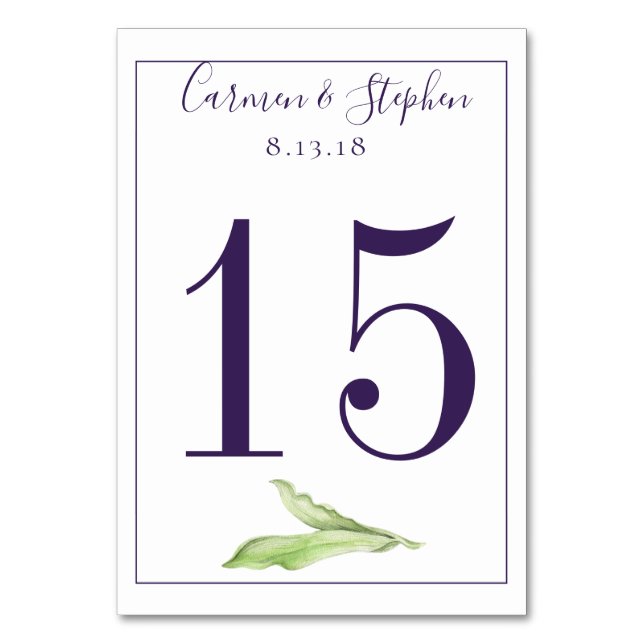 Minimalist Deep Purple Single Tulip Wedding Table Number (Front)