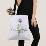 Minimalist Deep Purple Single Tulip Wedding Tote Bag<br><div class="desc">This minimal, yet elegant, deep purple design is the perfect gift to match our Tulip Wedding suite! The single tulip, with its simple charm and inimitable beauty, will add that touch you're looking for. Fully customisable: change fonts, colours, etc. Please do not hesitate to contact us if you would like...</div>