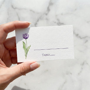 Minimalist Deep Purple Tulip Wedding Reception Place Card