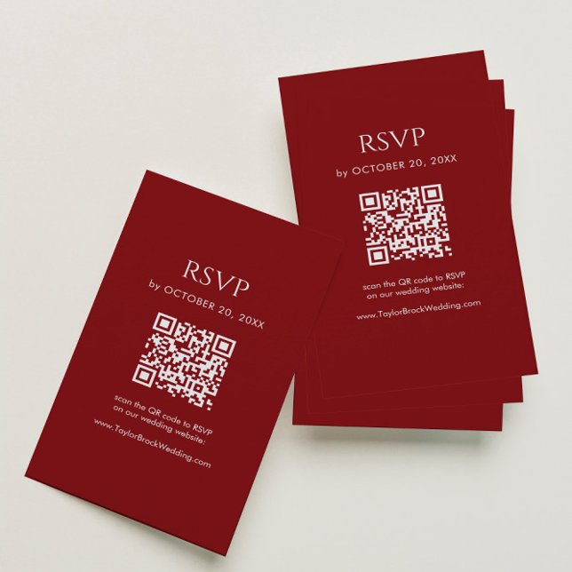 Minimalist Deep Red Wedding RSVP QR Code Enclosure Card (Creator Uploaded)