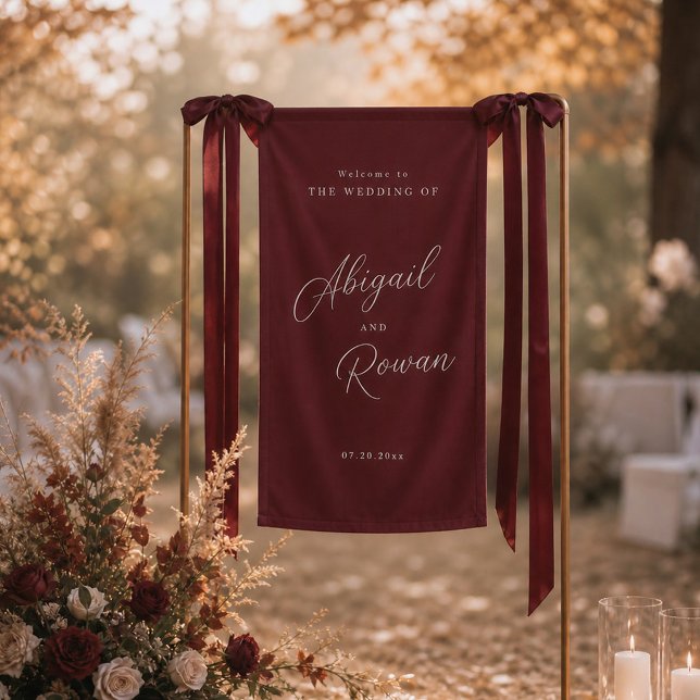 Minimalist Deep Wine Vertical Wedding Welcome Banner (Creator Uploaded)