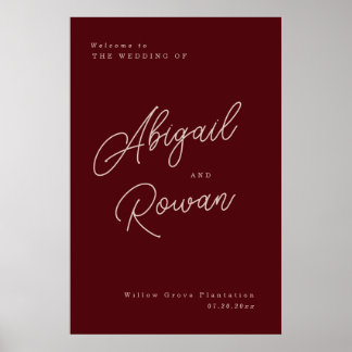 Minimalist Deep Wine Wedding Welcome Sign