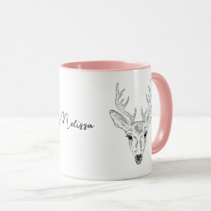 Minimalist Deer Head Line Art Sketch With Name Mug