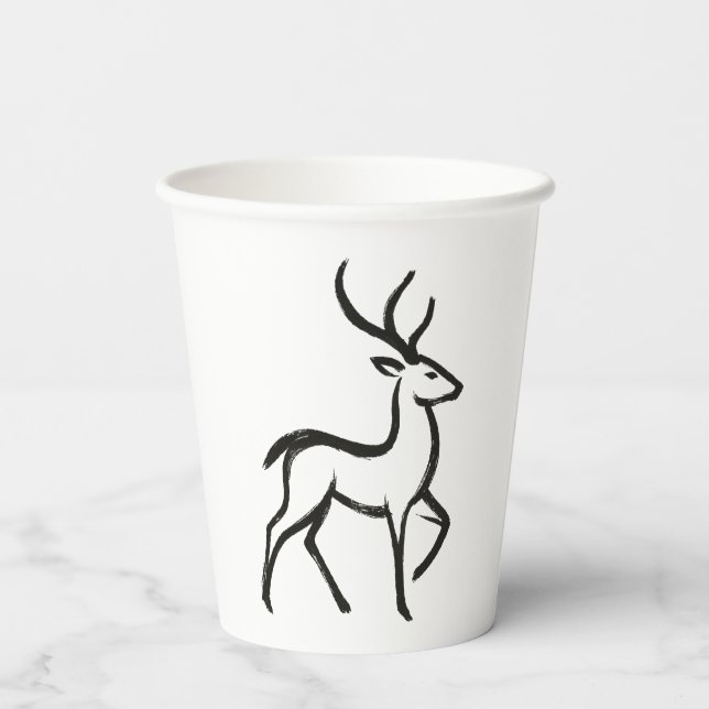 Minimalist Deer – Ink Brush Wildlife Design on  Paper Cups (Back)