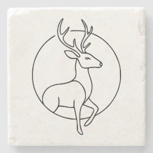 Minimalist Deer Line Art – Forest Animal Art Stone Coaster