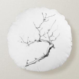 Minimalist Delicate Tree Branch Round Cushion