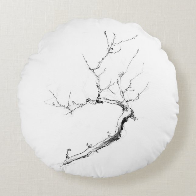 Minimalist Delicate Tree Branch Round Cushion (Front)