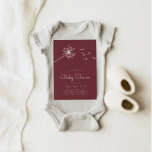 Minimalist Dendelion Maroon Baby Shower Invitation