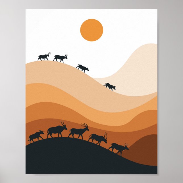 Minimalist Desert Antelope Silhouette Landscape Poster (Front)