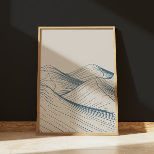 Minimalist Desert Line Art Landscape Drawing Poster