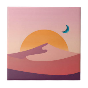 Minimalist Desert Sunset Moon Landscape Ceramic Tile