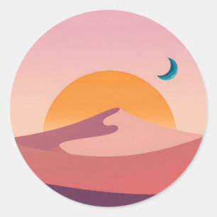 Minimalist Desert Sunset Moon Landscape Classic Round Sticker